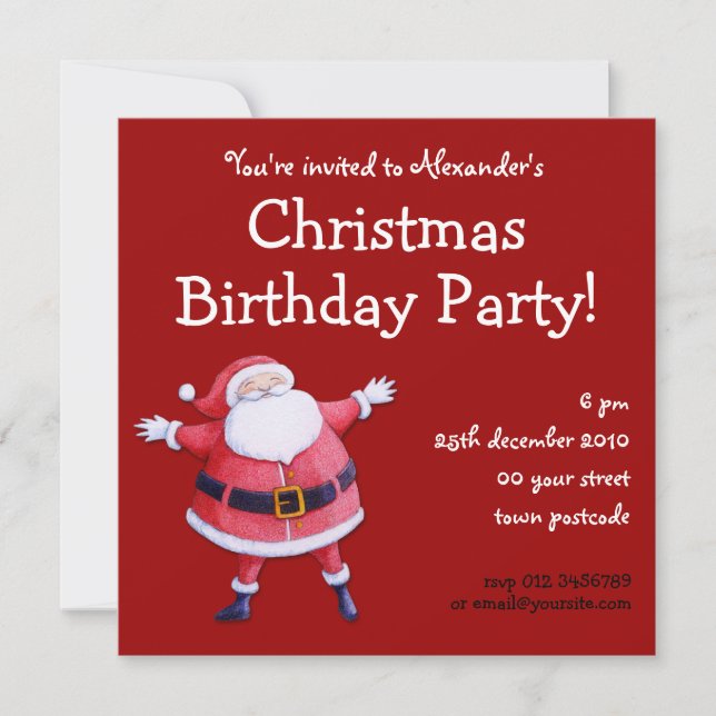 Santa Claus red Christmas Birthday Invitation (Front)