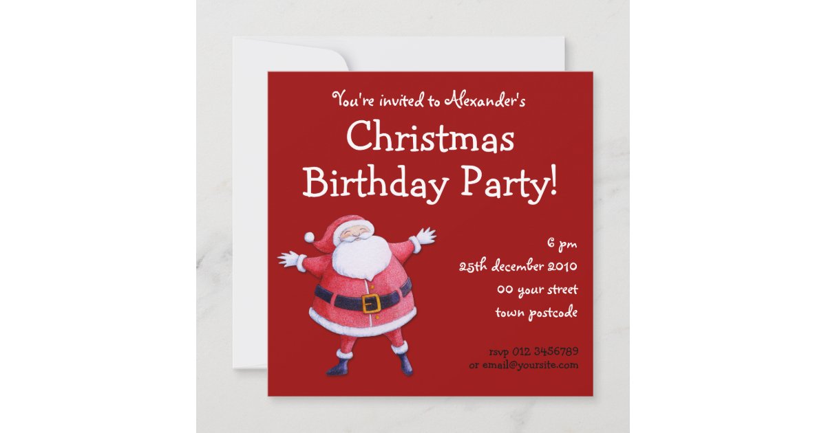 Santa Claus red Christmas Birthday Invitation | Zazzle