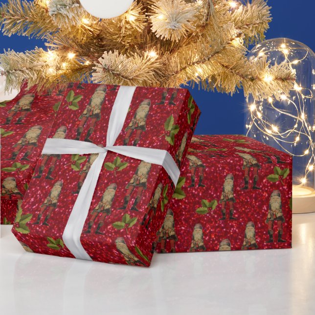 Santa Claus Red Glitter Christmas Wrapping Paper (Holidays)