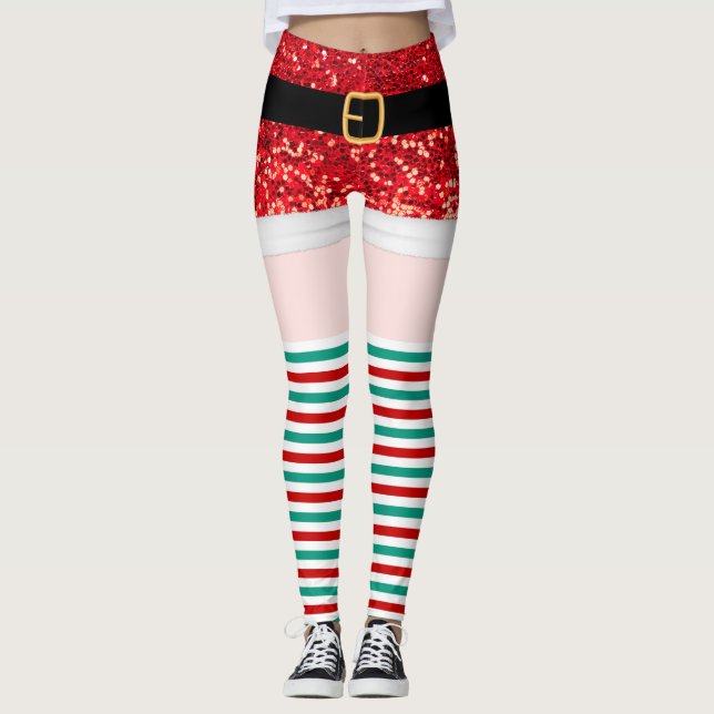 Santa Claus red glitter Leggings (Front)