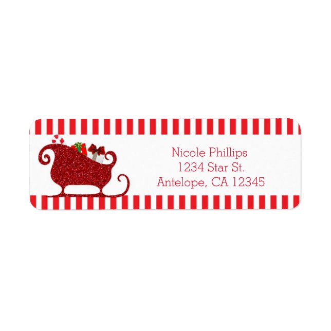 Santa Claus Red Glitter Sleigh Address Labels (Front)