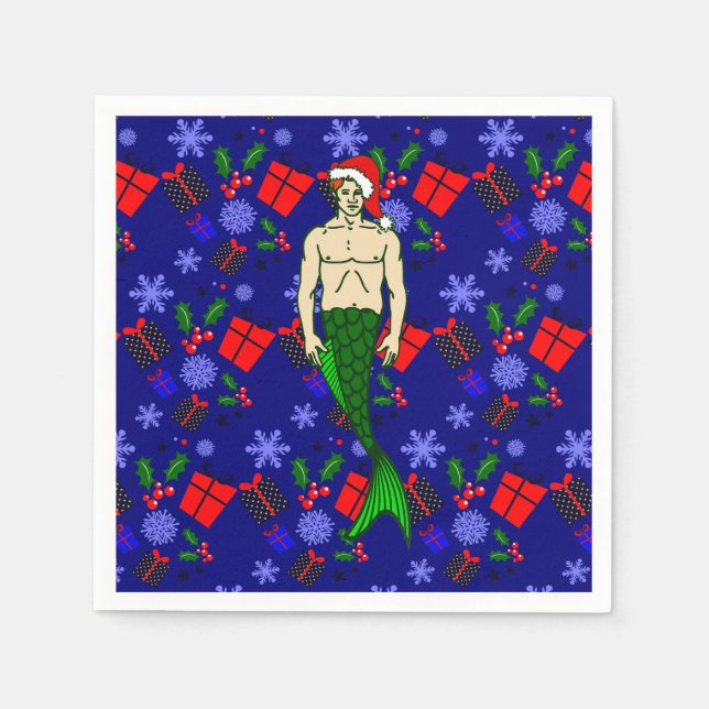 Santa Claus redhead merman ugly xmas mermaid gifts Napkins (Front)