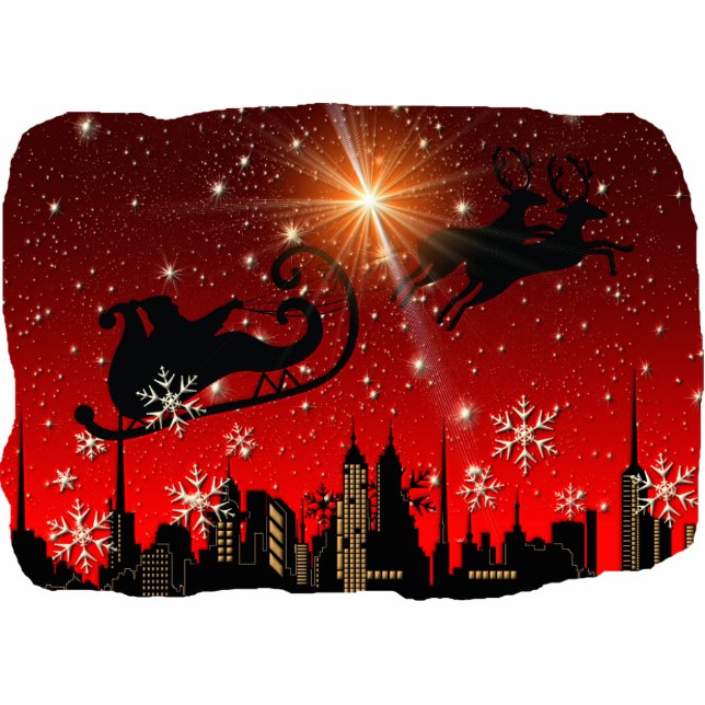 Santa Claus Reindeer and Sleigh Flying Cutout (Front)