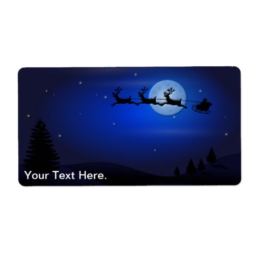 Santa Claus Reindeer and Sleigh over Moon Label