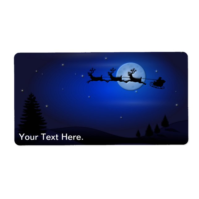 Santa Claus Reindeer and Sleigh over Moon Label (Front)