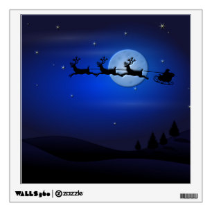Santa Claus Reindeer and Sleigh over Moon Wall Decal