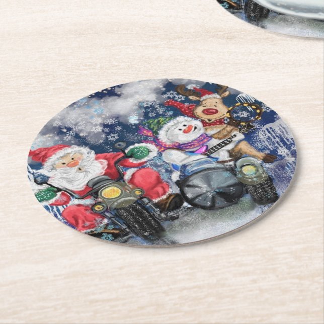 Santa Claus Reindeer and Snowman Paper Coaster (Angled)