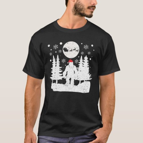 Santa Claus Reindeer Bigfoot Sasquatch Christmas T_Shirt