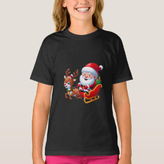 Santa Claus & Reindeer Cartoon Graphic T-Shirt boy