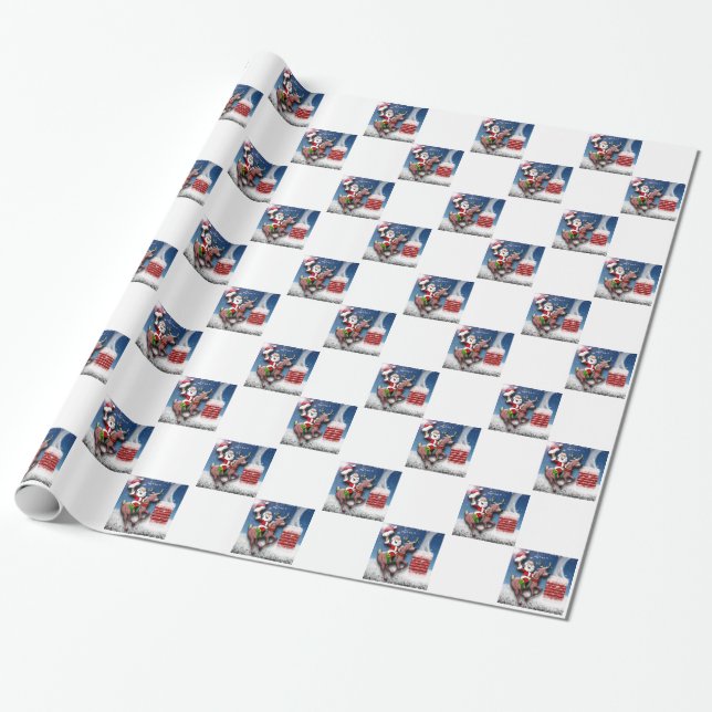 Santa Claus Reindeer Chimney Christmas Eve Holiday Wrapping Paper (Unrolled)
