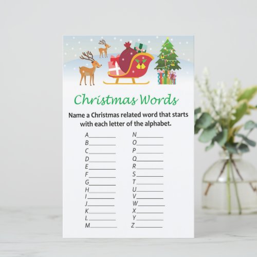Santa claus reindeer christmas alphabet words game