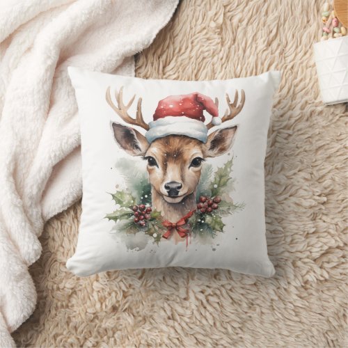 Santa Claus Reindeer Christmas Ornaments Throw Pillow