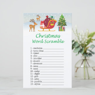 Santa claus reindeer christmas word scramble game