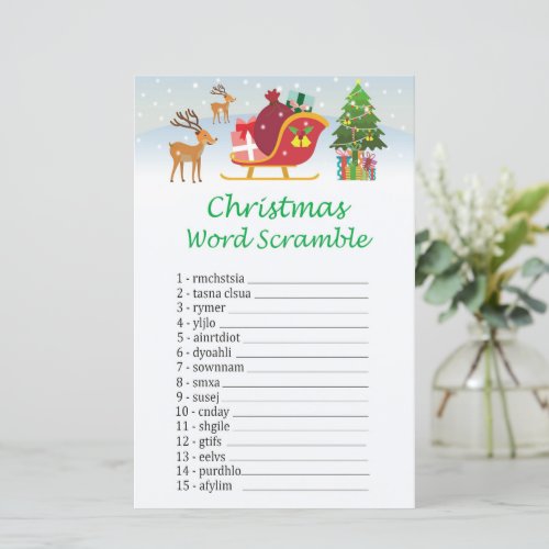 Santa claus reindeer christmas word scramble game