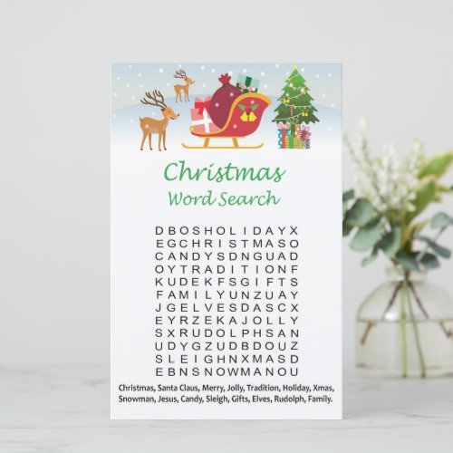 Santa claus reindeer christmas word search game