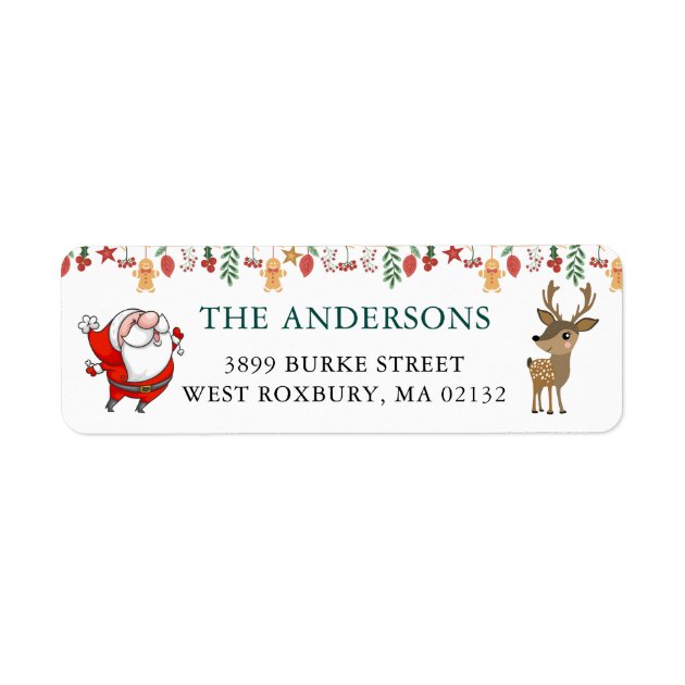 Santa Claus Reindeer Holiday Return Address Label