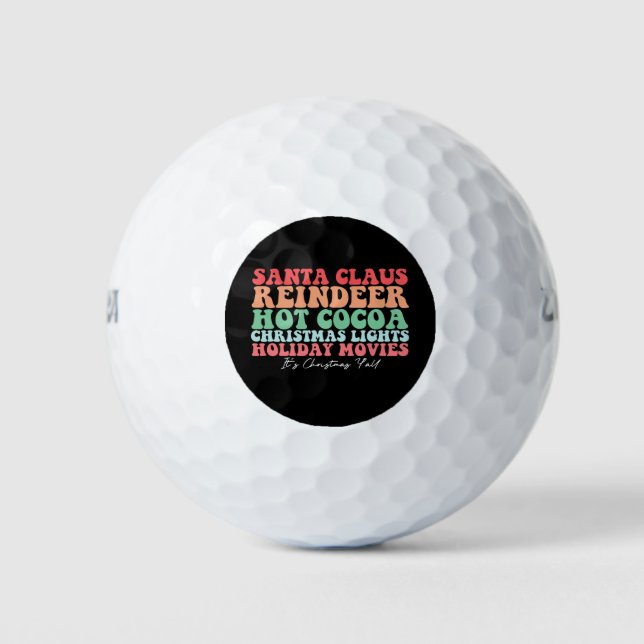 Santa Claus Reindeer Hot Cocoa Christmas Lights Ho Golf Balls (Front)