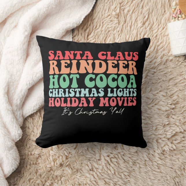 Santa Claus Reindeer Hot Cocoa Christmas Lights Ho Throw Pillow (Blanket)