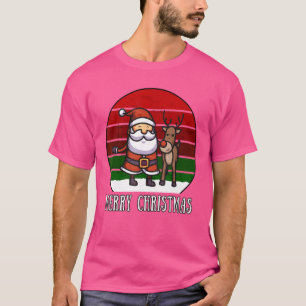 Santa Claus Reindeer Merry Christmas XMas Vintage T-Shirt
