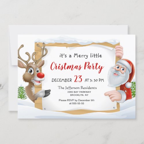 Santa Claus Reindeer Merry Little Christmas Party Invitation