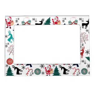 Santa Claus Reindeer Pine Trees Mittens Magnetic Frame