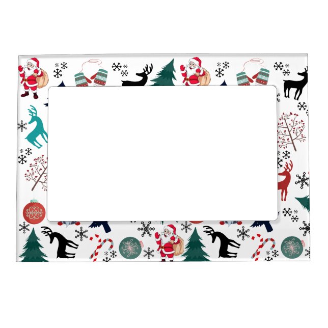 Santa Claus Reindeer Pine Trees Mittens Magnetic Frame (Front)
