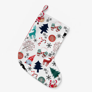 Santa Claus Reindeer Pine Trees Mittens Small Christmas Stocking