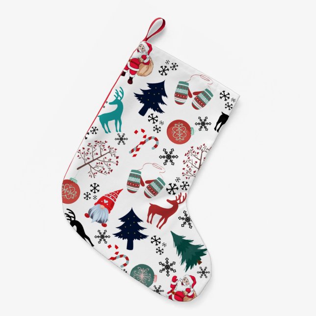 Santa Claus Reindeer Pine Trees Mittens Small Christmas Stocking (Front (Hanging))