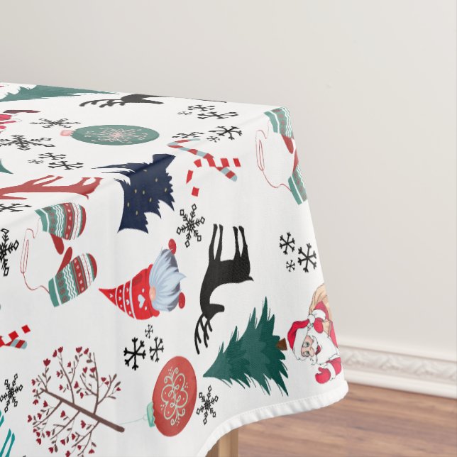 Santa Claus Reindeer Pine Trees Mittens Tablecloth (In Situ)