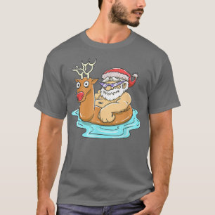Santa Claus Reindeer Pool Float Summer Fun Christm T-Shirt