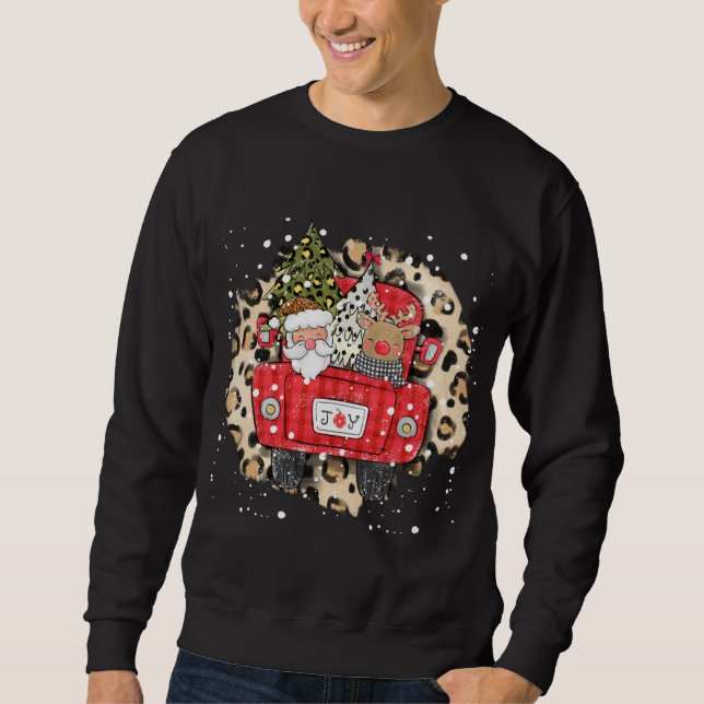 Santa Claus Reindeer Red Truck Christmas Snow Leop Sweatshirt (Front)