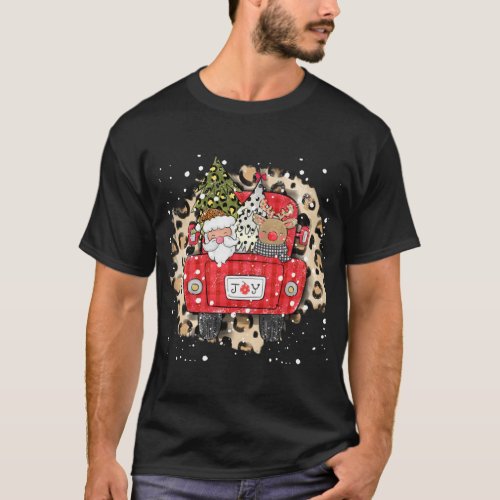 Santa Claus Reindeer Red Truck Christmas Snow Leop T_Shirt