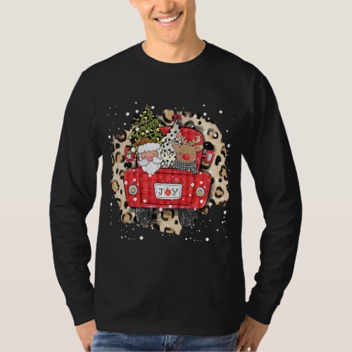 Santa Claus Reindeer Red Truck Christmas Snow Leop T_Shirt