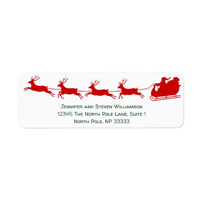 Santa Claus Reindeer Sleigh Christmas Holidays Label (Front)