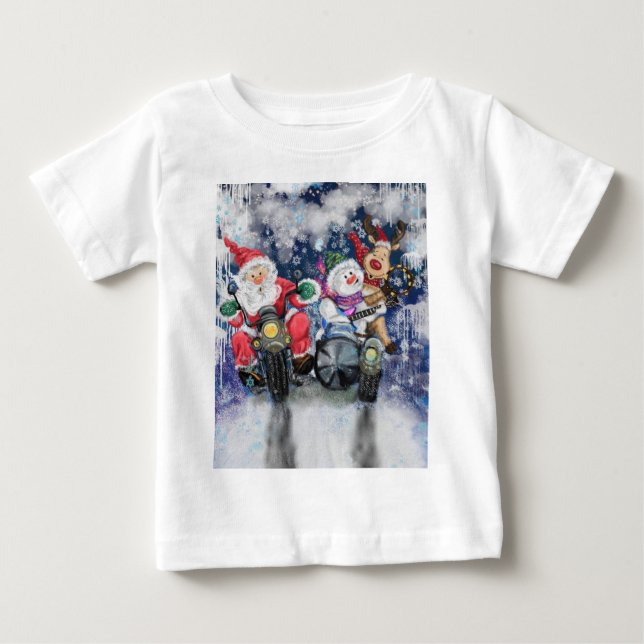 Santa Claus Reindeer Snowman Funny Baby T-Shirt (Front)