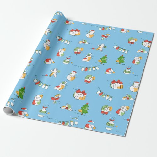 Santa Claus Reindeer Snowman Gingerbread Man Snowf Wrapping Paper