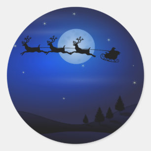 Santa Claus Reindeers Moon Claus Santa Silhouette Classic Round Sticker
