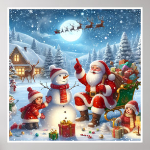 Santa Claus reindeers Value Poster Paper (Matte)