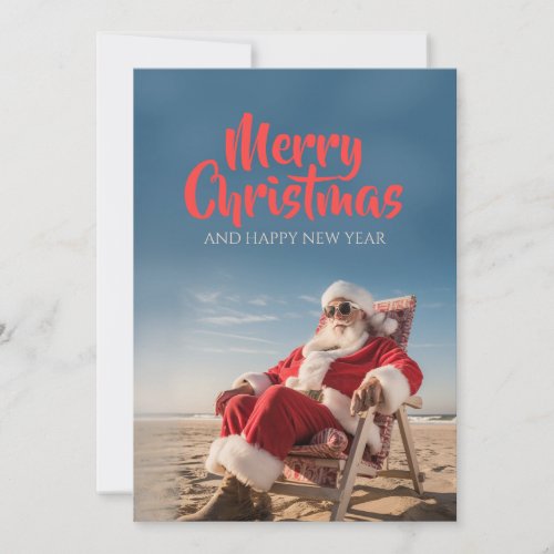 Santa Claus Relaxing on Beach Chair Holiday Card