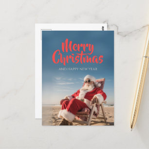 Santa Claus Relaxing on Beach Chair Postcard