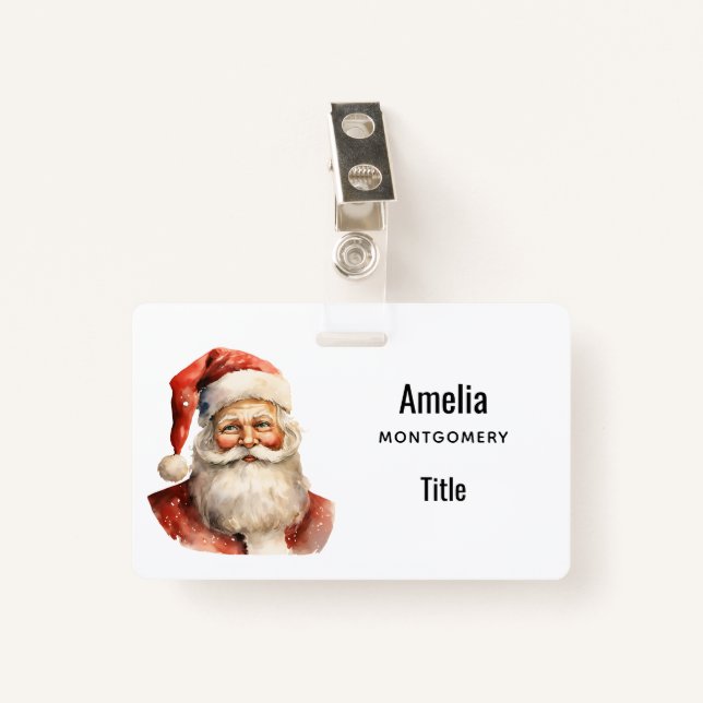 Santa Claus Retro Christmas Badge (Front with Clip)