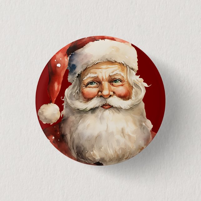 Santa Claus Retro Christmas Button (Front)