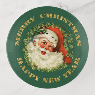 Santa Claus Retro Image Green Trinket Tray