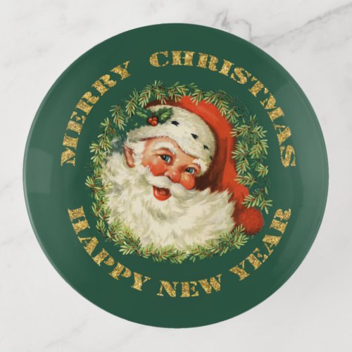 Santa Claus Retro Image Green Trinket Tray