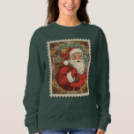 Santa Claus | Retro Postage Stamp Christmas Green Sweatshirt