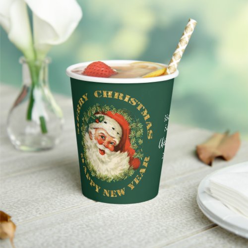 Santa Claus Retro Wreath Holiday Paper Cups