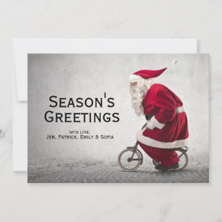 Santa Claus Rides A Bicycle Holiday Card
