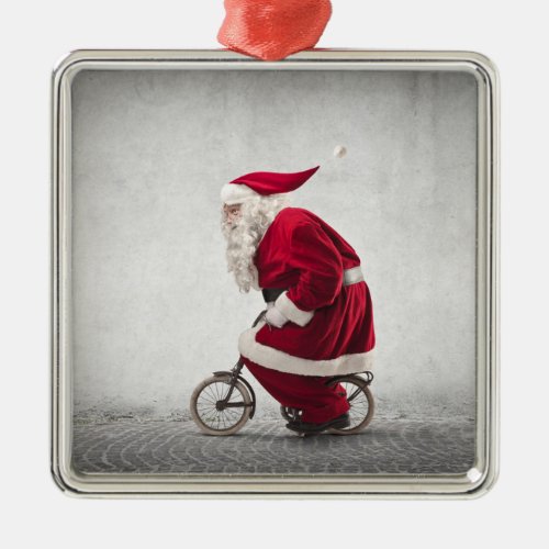 Santa Claus Rides A Bicycle Metal Ornament
