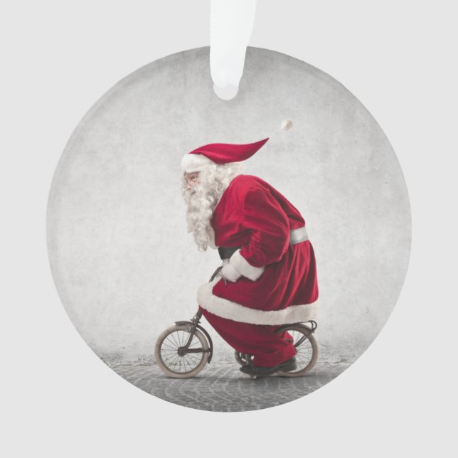 Santa Claus Rides A Bicycle Ornament (Front)