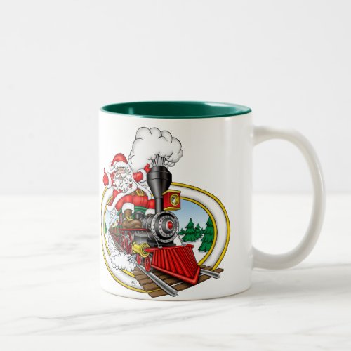 Santa Claus Rides a Steam Locomotive Two_Tone Coffee Mug